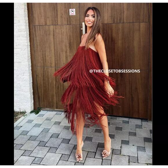 ZARA Fringe Midi Dress with Spaghetti Straps NWT 🤎 - Picture 8 of 16
